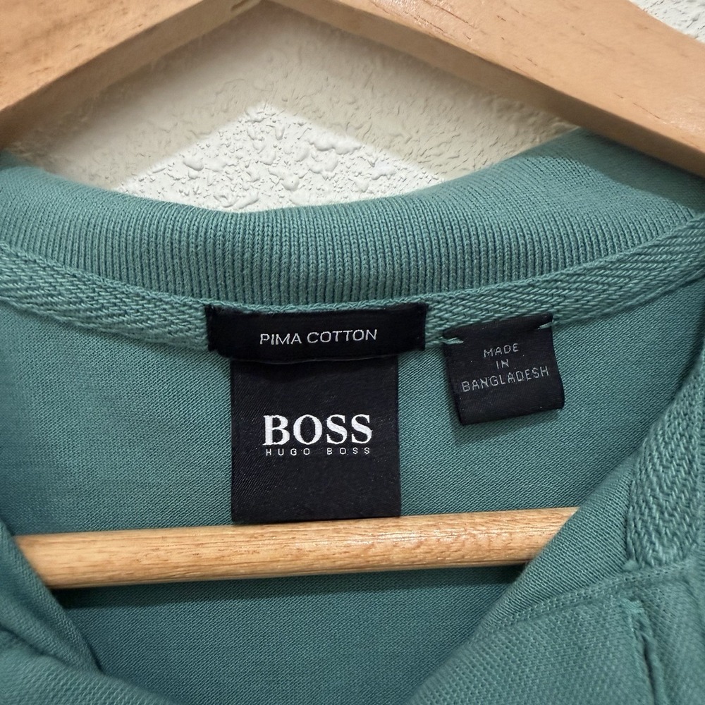 Hugo Boss Pima Cotton Green Polo Short Sleeve Embroidered Logo, Mens Size Large - Picture 4 of 6